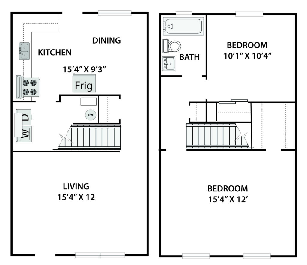 2 Bedroom, 1 Bath Townhome  900 sq. ft.